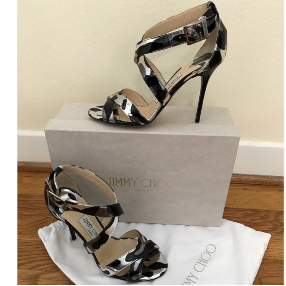 Jimmy Choo Black & Silver Metallic “Lottie” Sandal